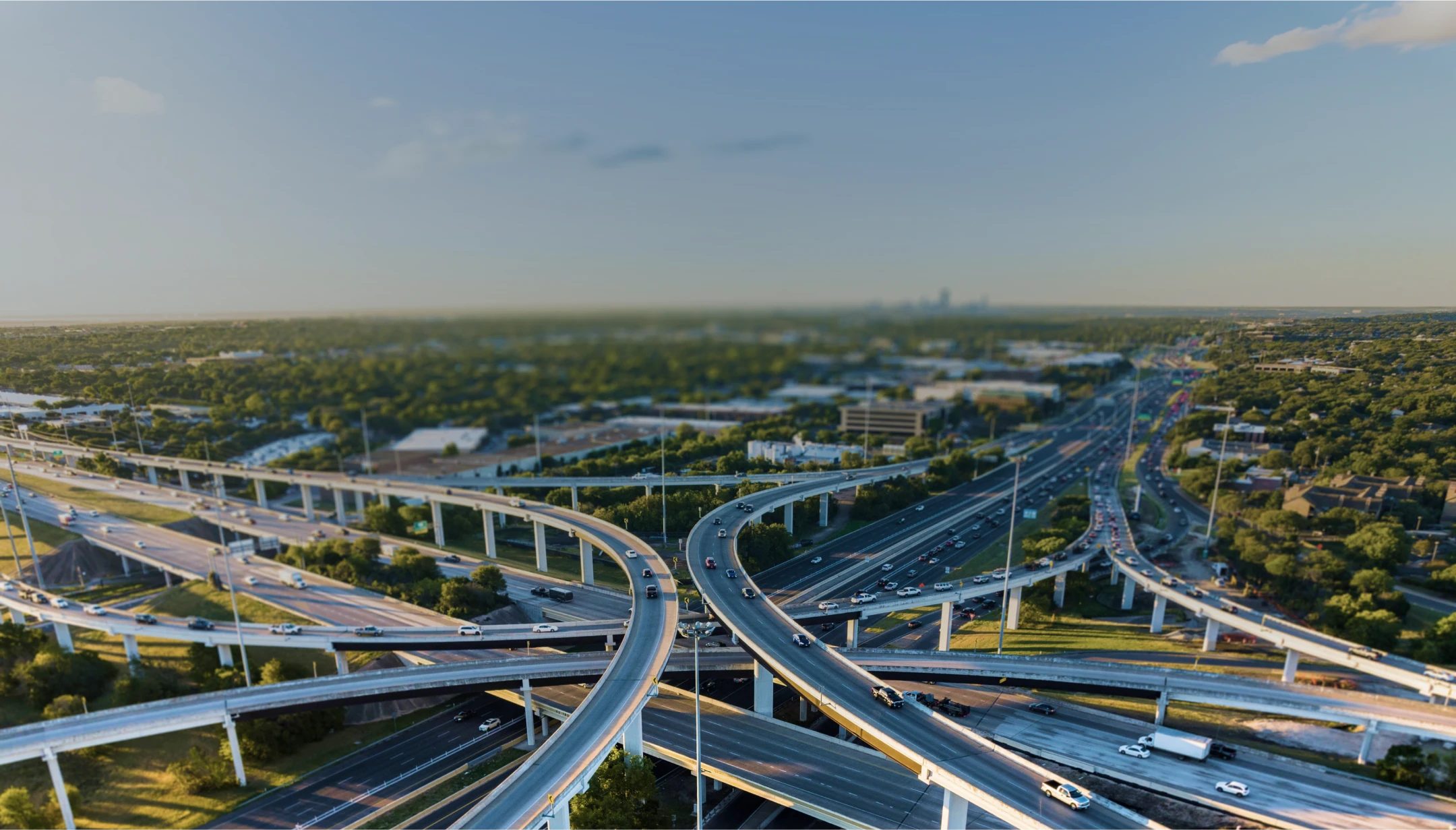 A busy highway system during the day